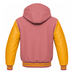Dusty Rose and Gold Varsity Jacket with Hood