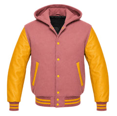 Dusty Rose and Gold Varsity Jacket with Hood