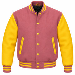 Dusty Rose and Gold Wool Varsity Jacket