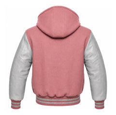 Dusty Rose and Grey Hooded Varsity Jacket