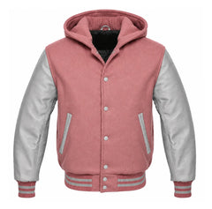 Dusty Rose and Grey Hooded Varsity Jacket