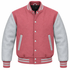 Dusty Rose and Grey Wool Varsity Jacket