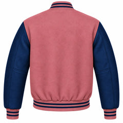 Dusty Rose and Navy Blue Wool Varsity Jacket
