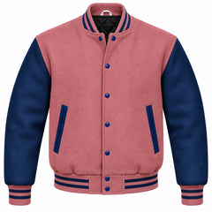 Dusty Rose and Navy Blue Wool Varsity Jacket