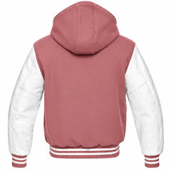 Dusty Rose and White Hooded Varsity Jacket