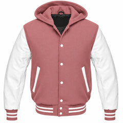 Dusty Rose and White Hooded Varsity Jacket