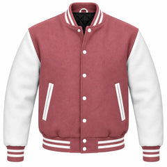 Dusty Rose and White Wool Varsity Jacket