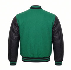 Emerald Green and Black Varsity Jacket Back View