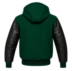 Emerald Green and Black Varsity Jacket with Hood