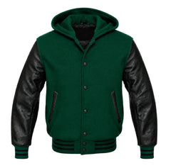 Emerald Green and Black Varsity Jacket with Hood