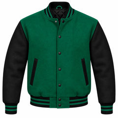 Emerald Green and Black Wool Varsity Jacket