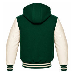 Emerald Green and Cream Letterman Jacket with Hood