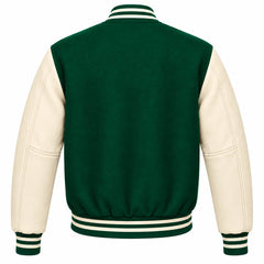 Emerald Green and Cream Wool Varsity Jacket