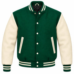 Emerald Green and Cream Wool Varsity Jacket