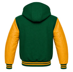 Emerald Green and Gold Hooded Varsity Jacket