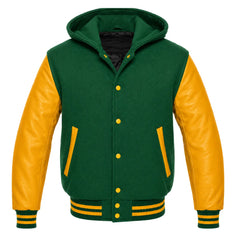 Emerald Green and Gold Hooded Varsity Jacket