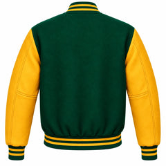 Emerald Green and Gold Wool Letterman Jacket