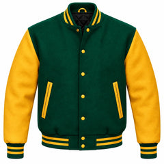 Emerald Green and Gold Wool Letterman Jacket
