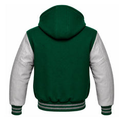 Emerald Green and Grey Varsity Jacket with Hood
