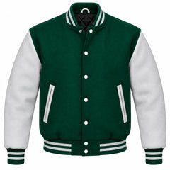 Emerald Green and Grey Wool Letterman Jacket