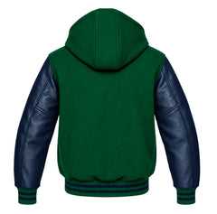 Emerald Green and Navy Blue Hooded Varsity Jacket