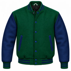 Emerald Green and Navy Blue Wool Letterman Jacket