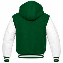 Emerald Green and White Varsity Jacket with Hood