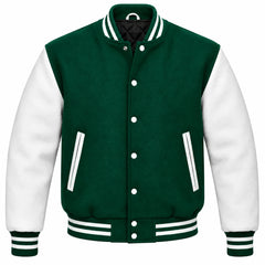 Emerald Green and White Wool Letterman Jacket
