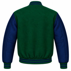 Emerald Green and Navy Blue Wool Letterman Jacket