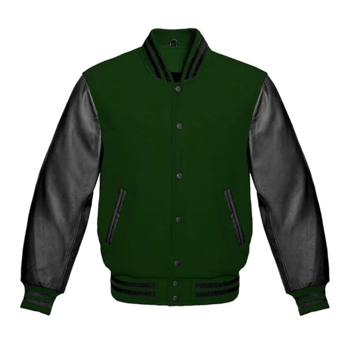 Forest Green Wool and Black Leather Varsity Jacket