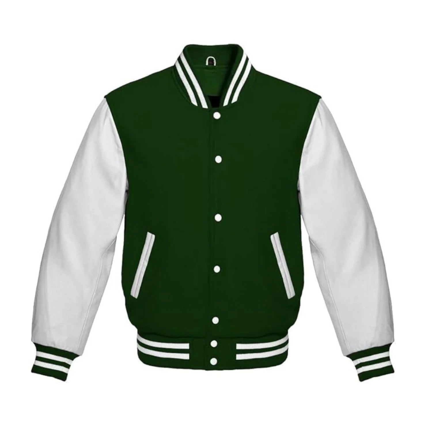 Forest Green Wool and White Leather Varsity Jacket