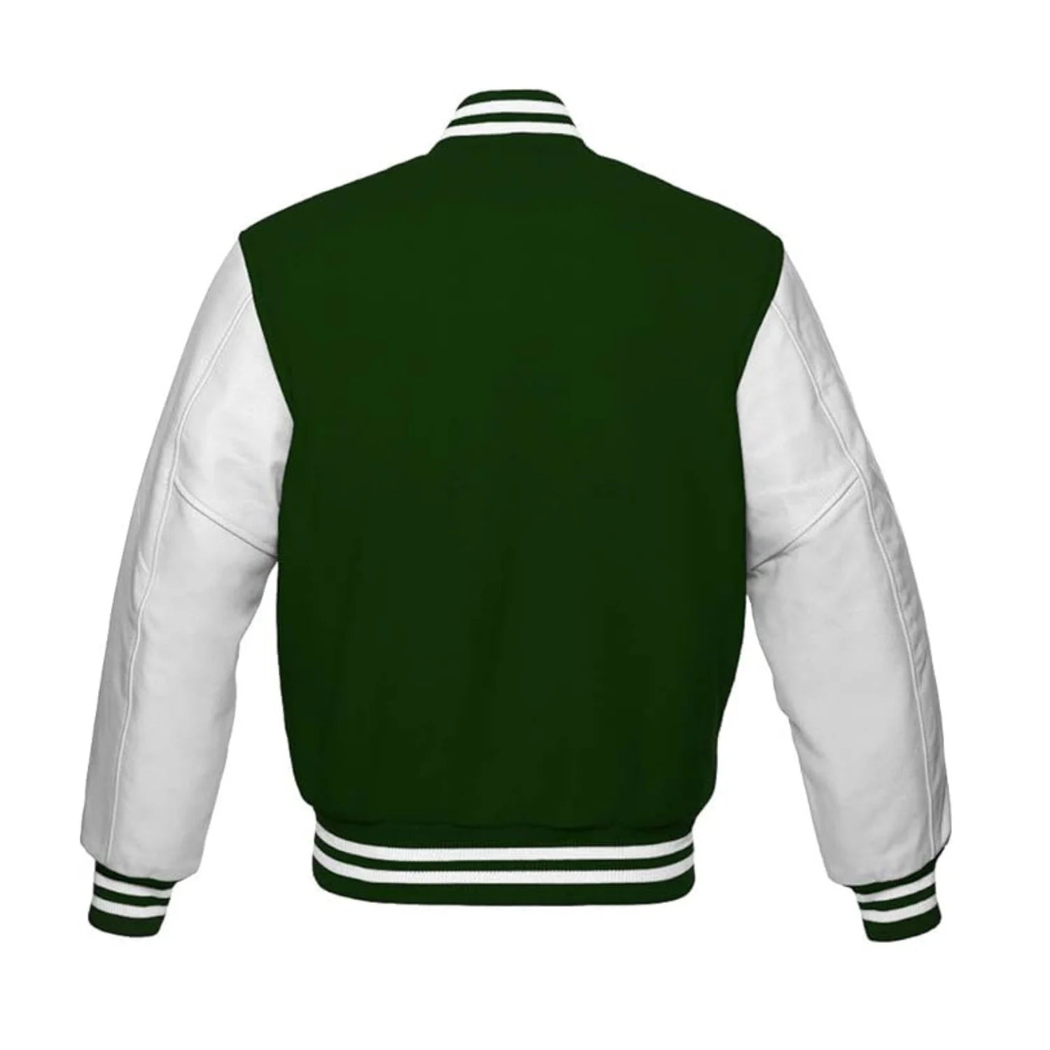 Forest Green Wool and White Leather Varsity Jacket Back Side