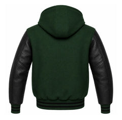 Forest Green and Black Varsity Jacket with Hood