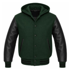 Forest Green and Black Varsity Jacket with Hood