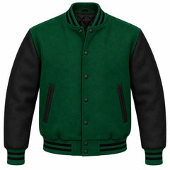 Forest Green and Black Wool Letterman Jacket