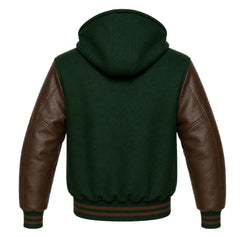 Forest Green and Brown Hooded Letterman Jacket
