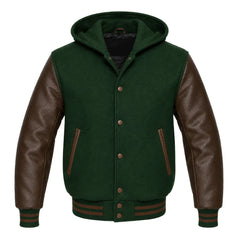 Forest Green and Brown Hooded Letterman Jacket