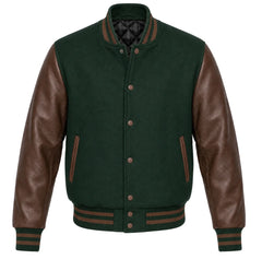 Forest Green and Brown Letterman Jacket