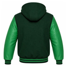 Forest Green and Green Varsity Jacket with Hood