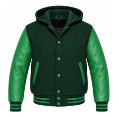Forest Green and Green Varsity Jacket with Hood
