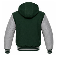 Forest Green and Grey Varsity Jacket with Hood