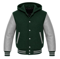 Forest Green and Grey Varsity Jacket with Hood