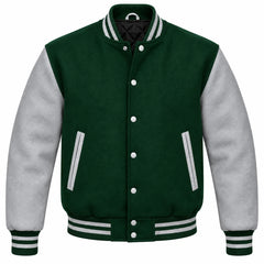Forest Green and Grey Wool Varsity Jacket