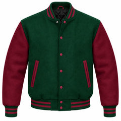 Forest Green and Maroon Wool Letterman Jacket