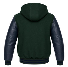 Forest Green and Navy Blue Hooded Varsity Jacket