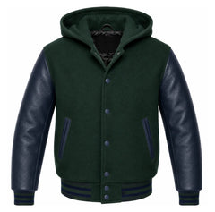 Forest Green and Navy Blue Hooded Varsity Jacket