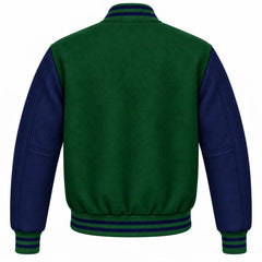 Forest Green and Navy Blue Wool Letterman Jacket
