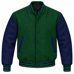 Forest Green and Navy Blue Wool Letterman Jacket