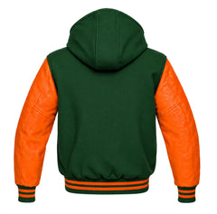 Forest Green and Orange Hooded Letterman Jacket