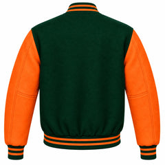 Forest Green and Orange Wool Letterman Jacket
